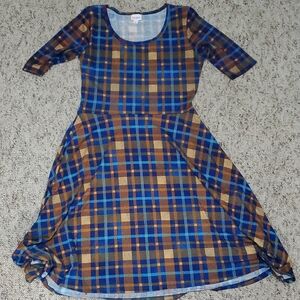 Blue and Brown/Orange Plaid Dress With Pockets